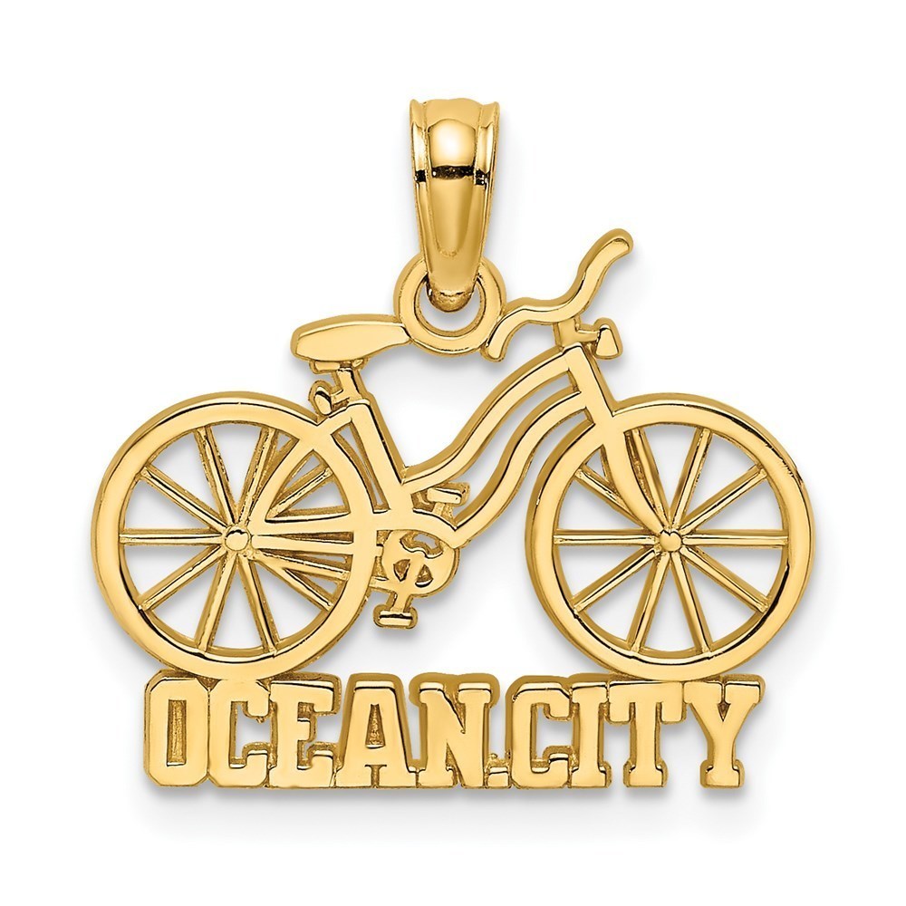 14k Yellow Gold Small Travel OCEAN CITY Bicycle Necklace/Bracelet Charm Pendant